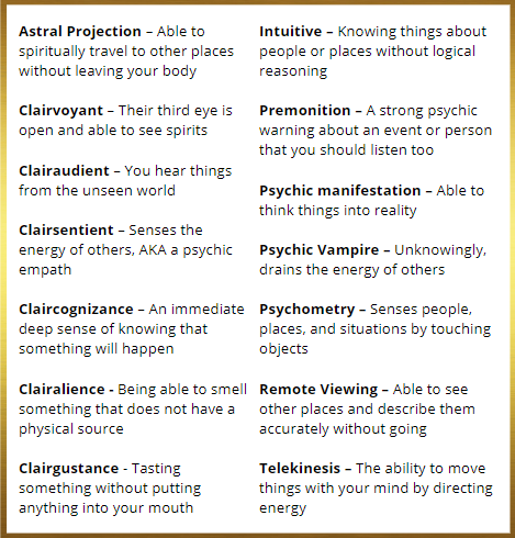 types of psychic abilties