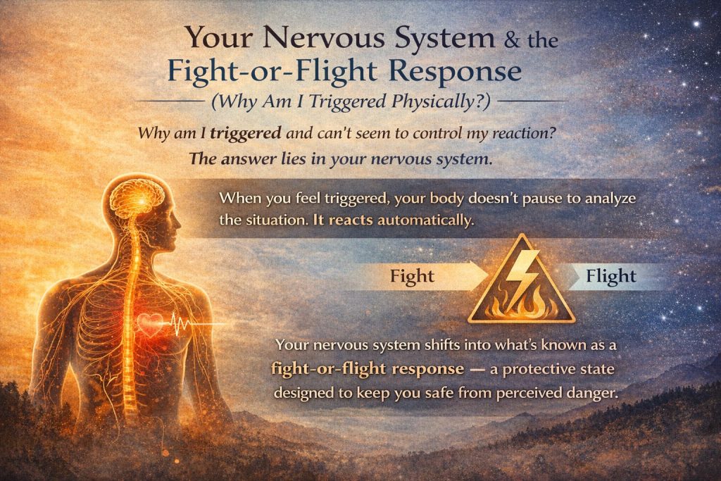 Infographic explaining why you are triggered physically, showing how the nervous system activates the fight or flight response