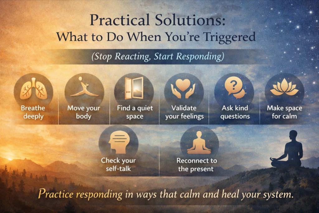 Practical steps for what to do when you feel triggered, including calming techniques to stop reacting and start responding