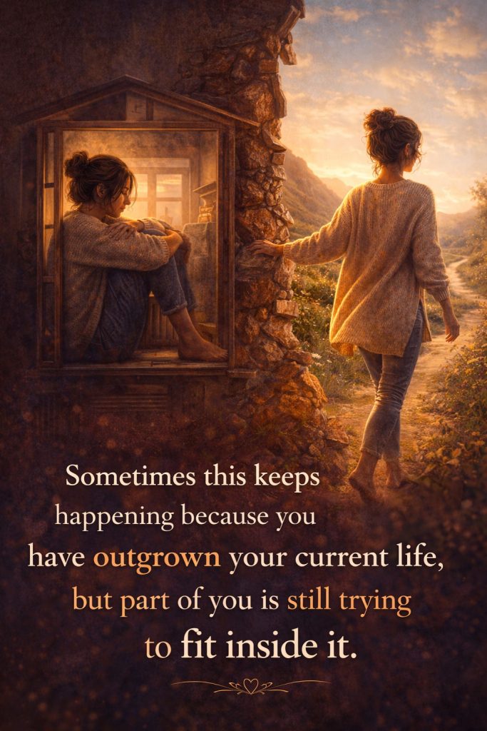 Mystical glowing doorway symbolising growth and transformation, representing outgrowing an old life and stepping into a new chapter.