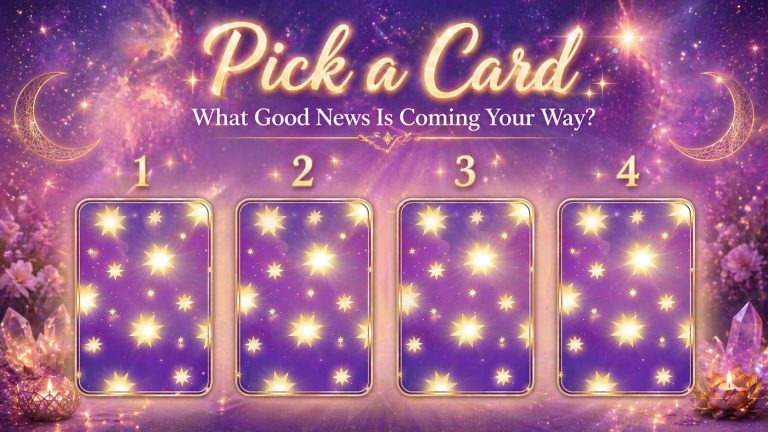 Free pick a card reading with four numbered oracle card piles asking what good news is coming your way.