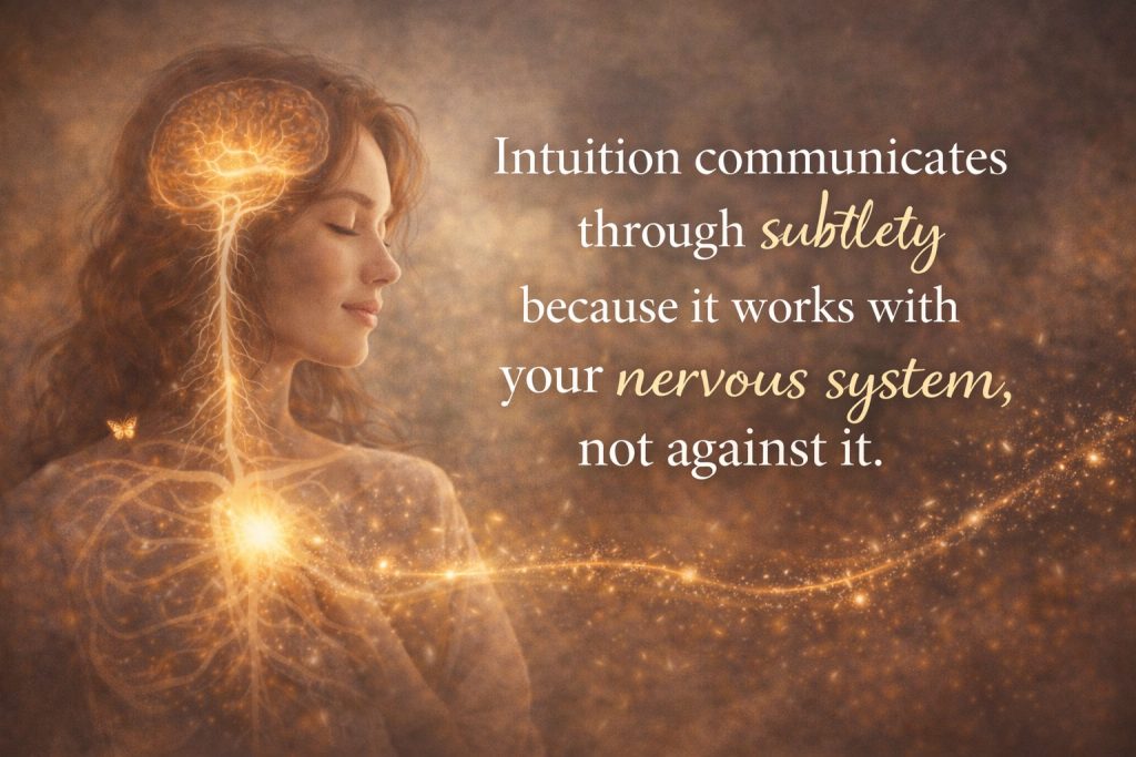 Woman placing hand on chest illustrating intuition communicating through the nervous system.