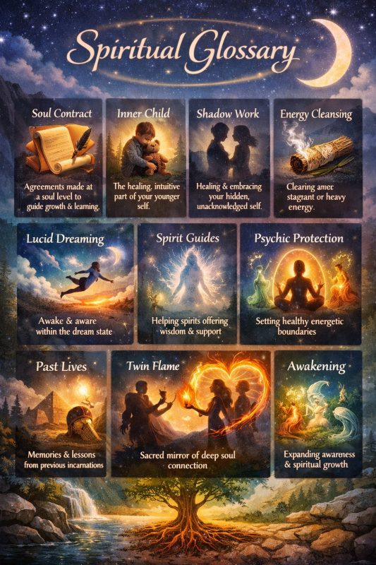 Psychic glossary showing spiritual and intuitive terms used in psychic development