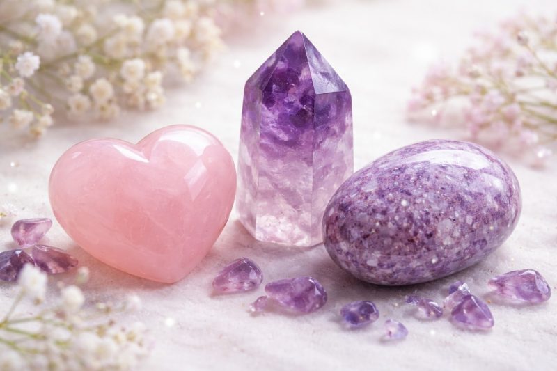 crsystals rose quartz amethyst and lepidolite