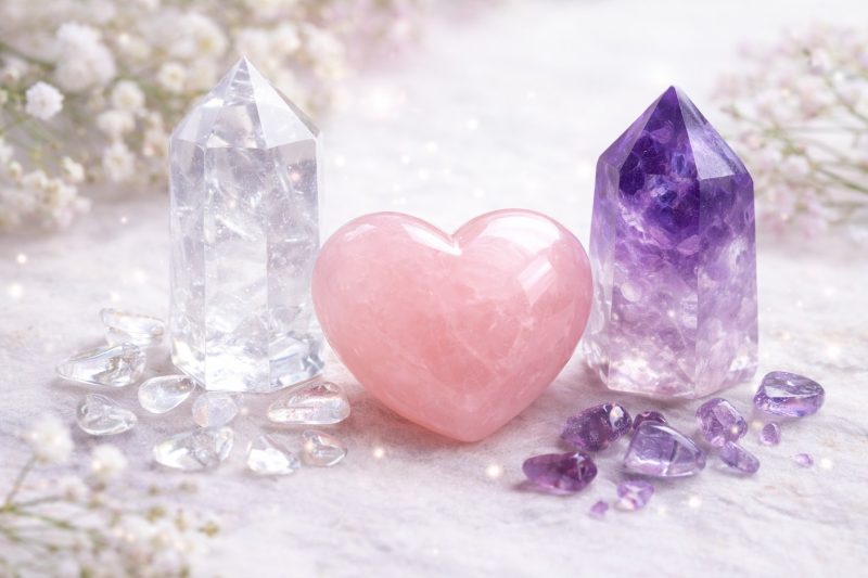 crystals Clear quartz rose quartz amethyst