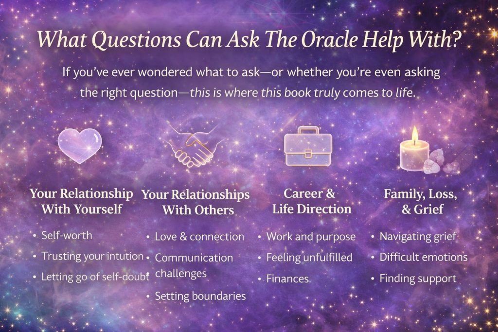 What questions can Ask The Oracle help with including relationships, career, grief and life guidance