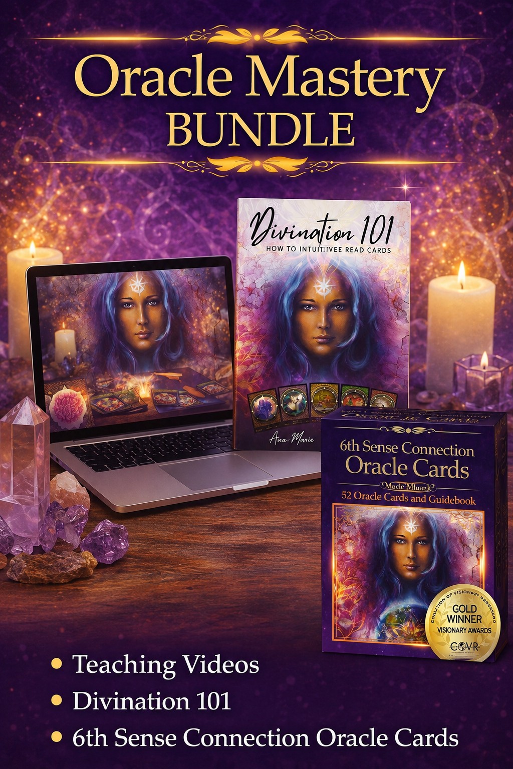 Oracle Mastery Bundle featuring Divination 101, teaching videos and 6th Sense Connection Oracle Cards